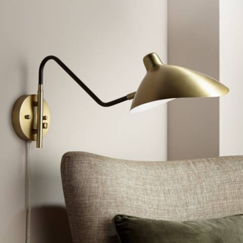360 Lighting Colborne Brass and Bronze Swing Arm Modern Plug-In Wall Lamp - #76H61 | Lamps Plus