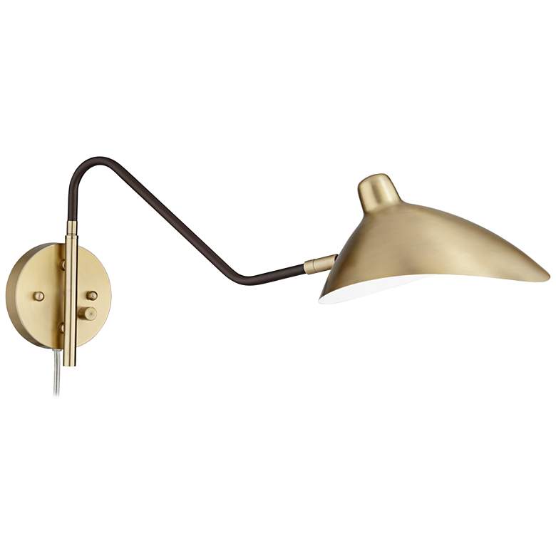 Image 5 360 Lighting Colborne Brass and Bronze Swing Arm Modern Plug-In Wall Lamp more views