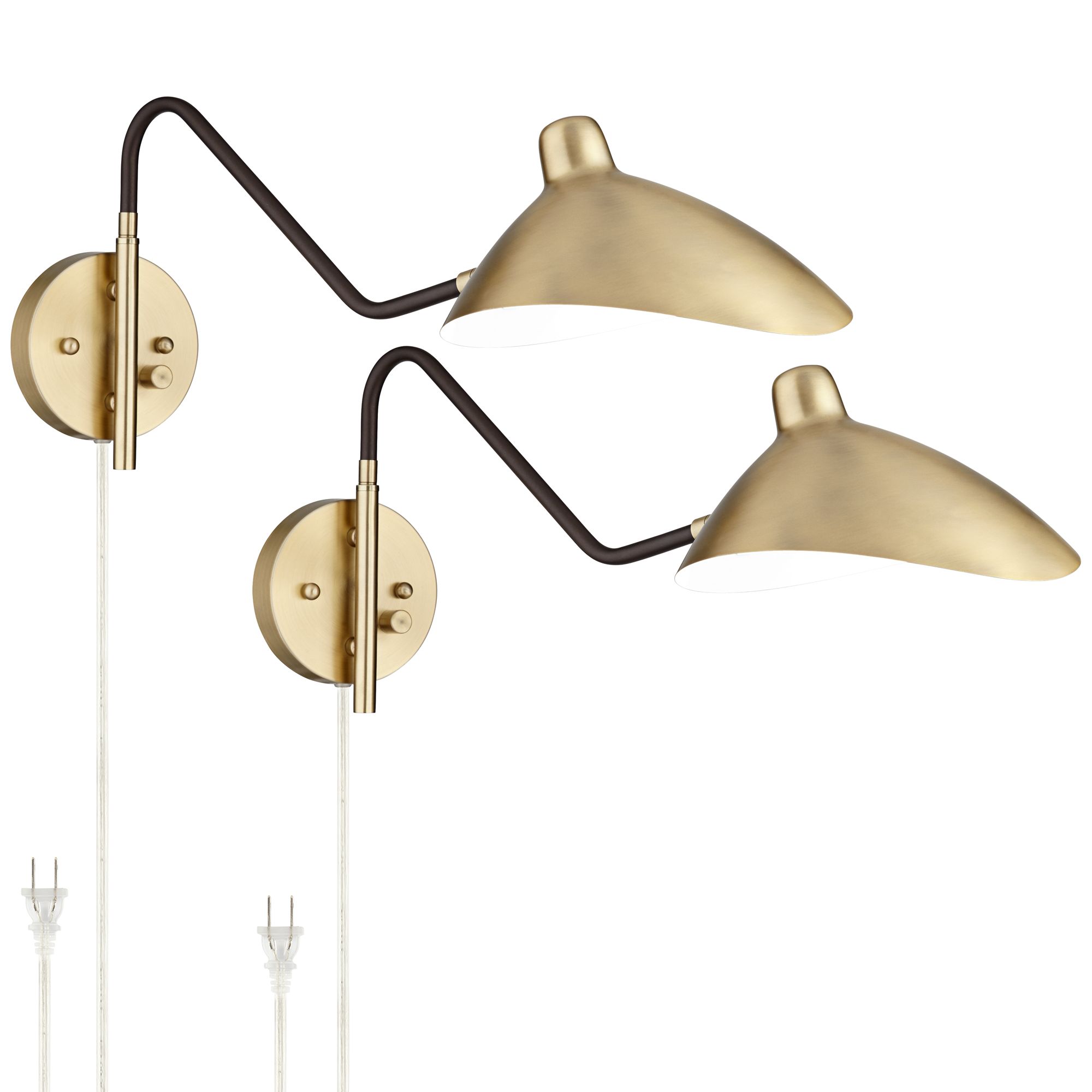 Image 2 360 Lighting Colborne Brass Bronze Plug-In Swing Arm Wall Lamps Set of 2