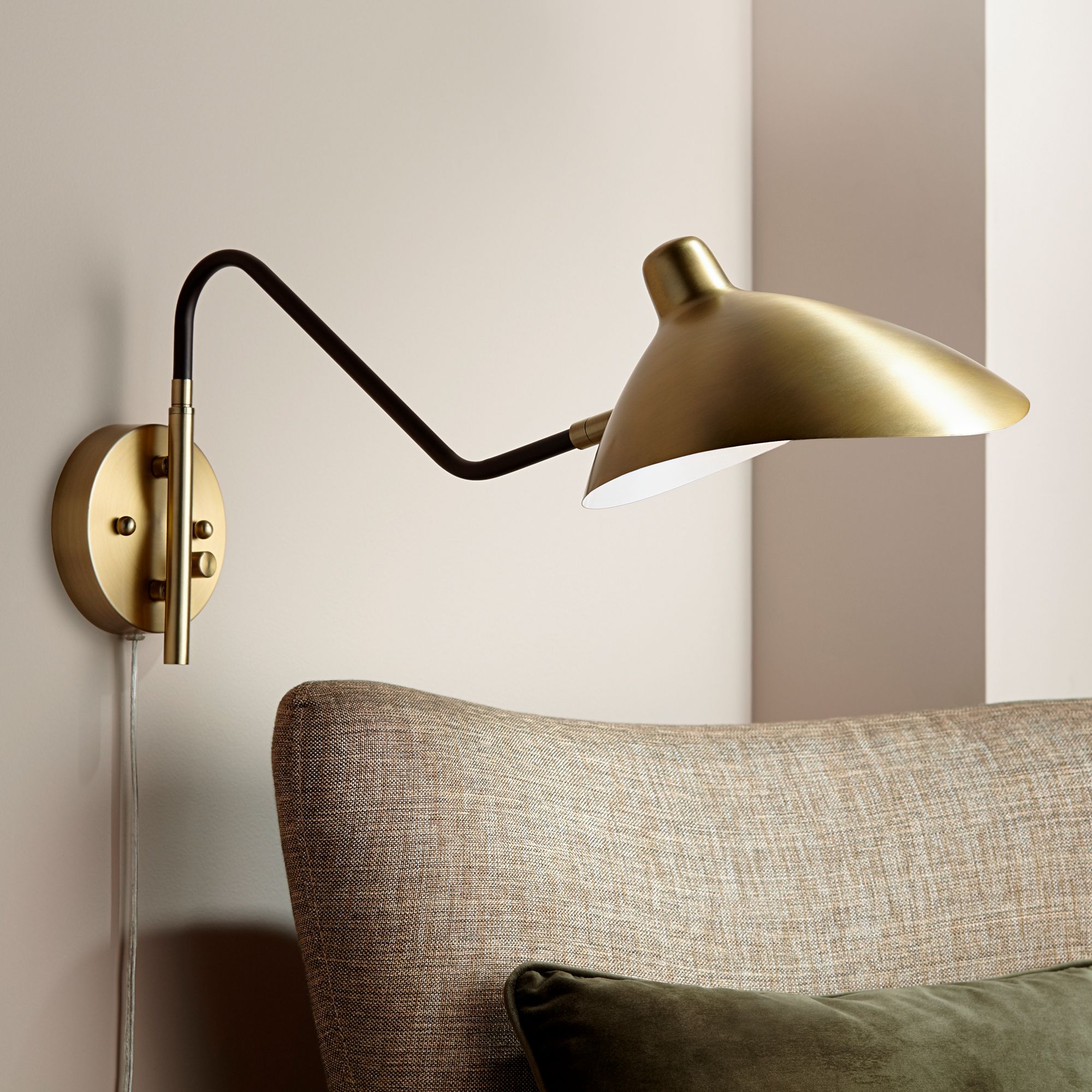 360 Lighting Colborne Brass Bronze Plug-In Swing Arm Wall Lamps Set of 2
