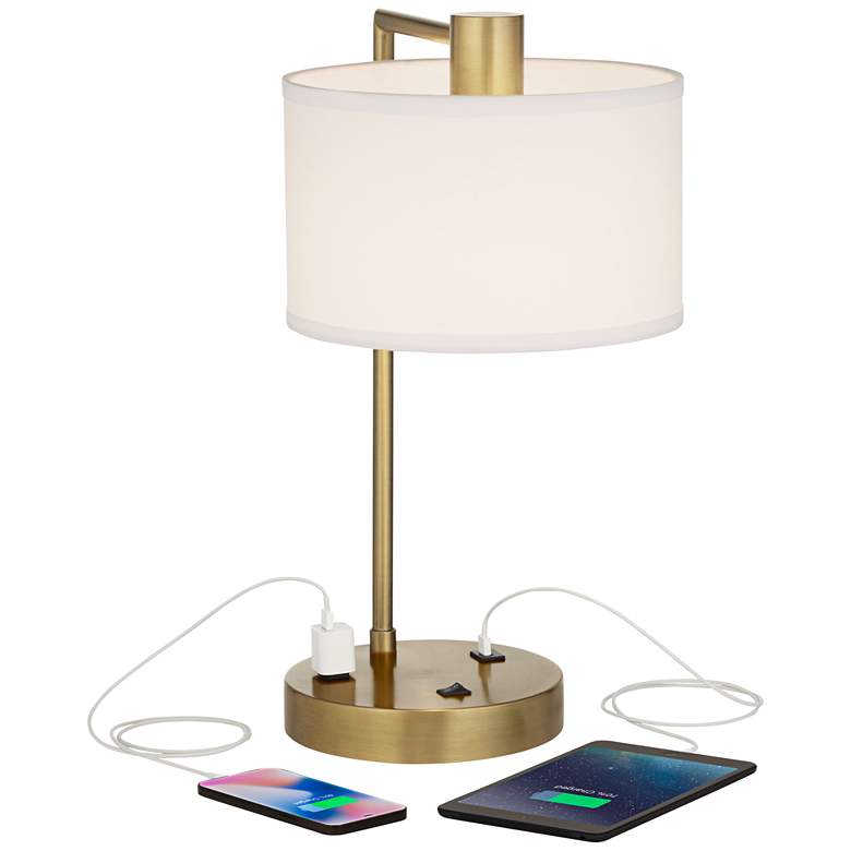 Image 3 360 Lighting Colby 21" Antique Gold Desk Lamp with Outlet and USB Port more views