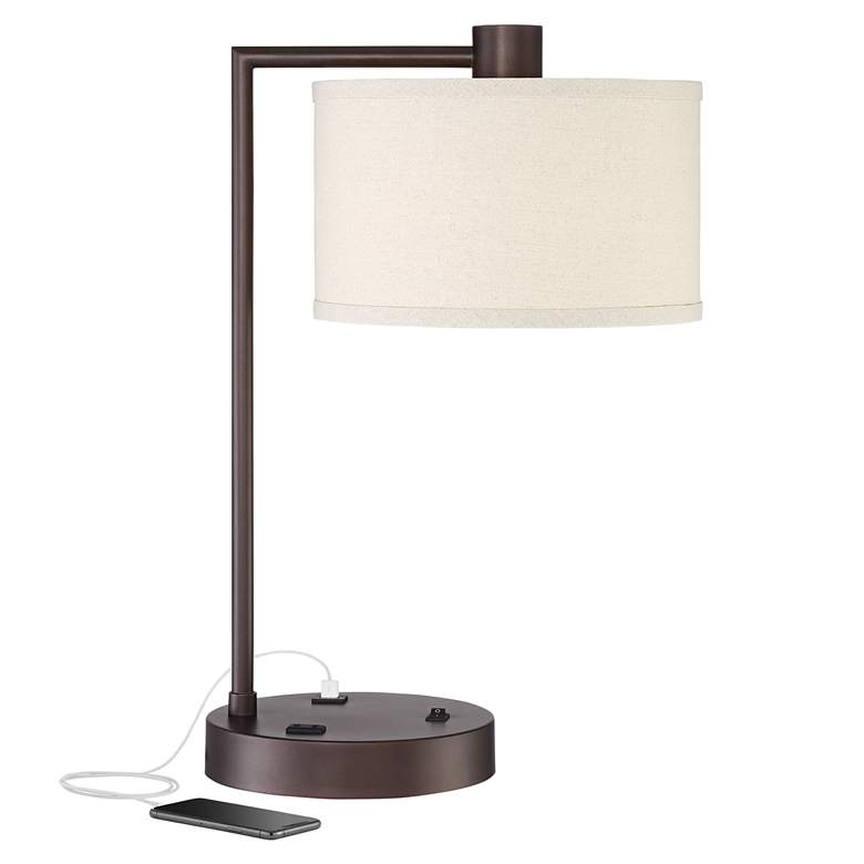 Image 2 360 Lighting Colby 21 inch High Bronze Desk Lamp with Outlet and USB Port