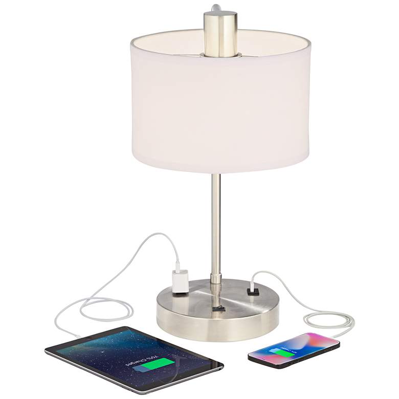 Image 4 360 Lighting Colby 21" Nickel Desk Lamp with Outlet and USB Port more views