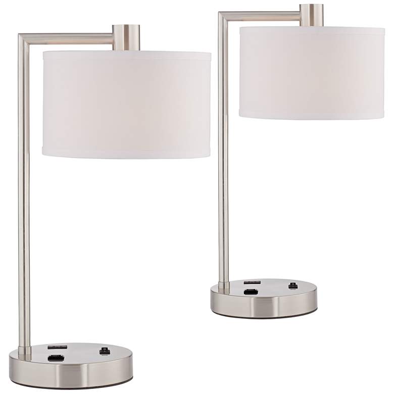 Image 2 360 Lighting Colby 21" Nickel USB and Outlet Desk Lamps Set of 2