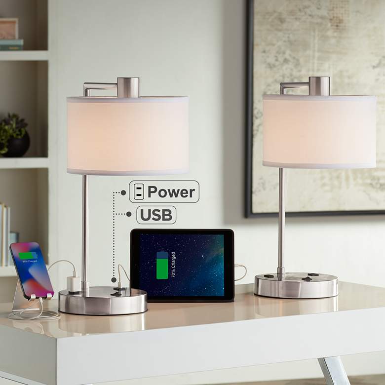 Image 7 360 Lighting Colby 21" Nickel USB and Outlet Desk Lamps Set of 2 more views