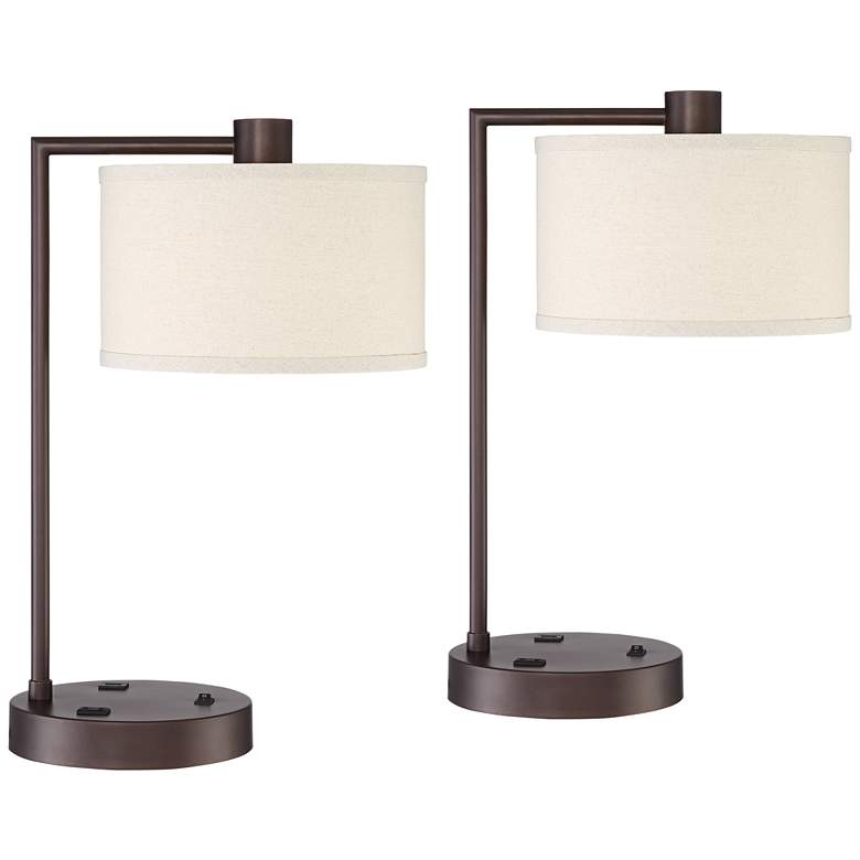 Image 2 360 Lighting Colby 21 inch Outlets and USB Bronze Desk Lamps Set of 2