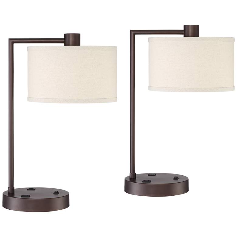 Image 2 360 Lighting Colby Bronze Outlet USB Lamps Set of 2 with Smart Sockets