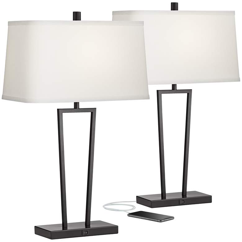 Image 2 360 Lighting Cole 27" High Black Metal USB Table Lamps Set of 2