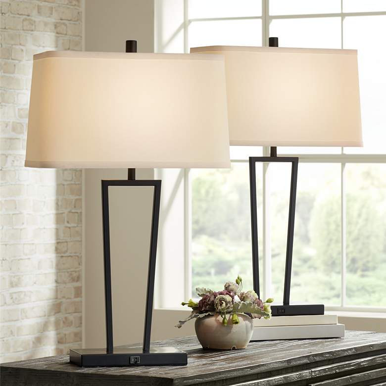 Image 1 360 Lighting Cole 27" High Black Metal USB Table Lamps Set of 2