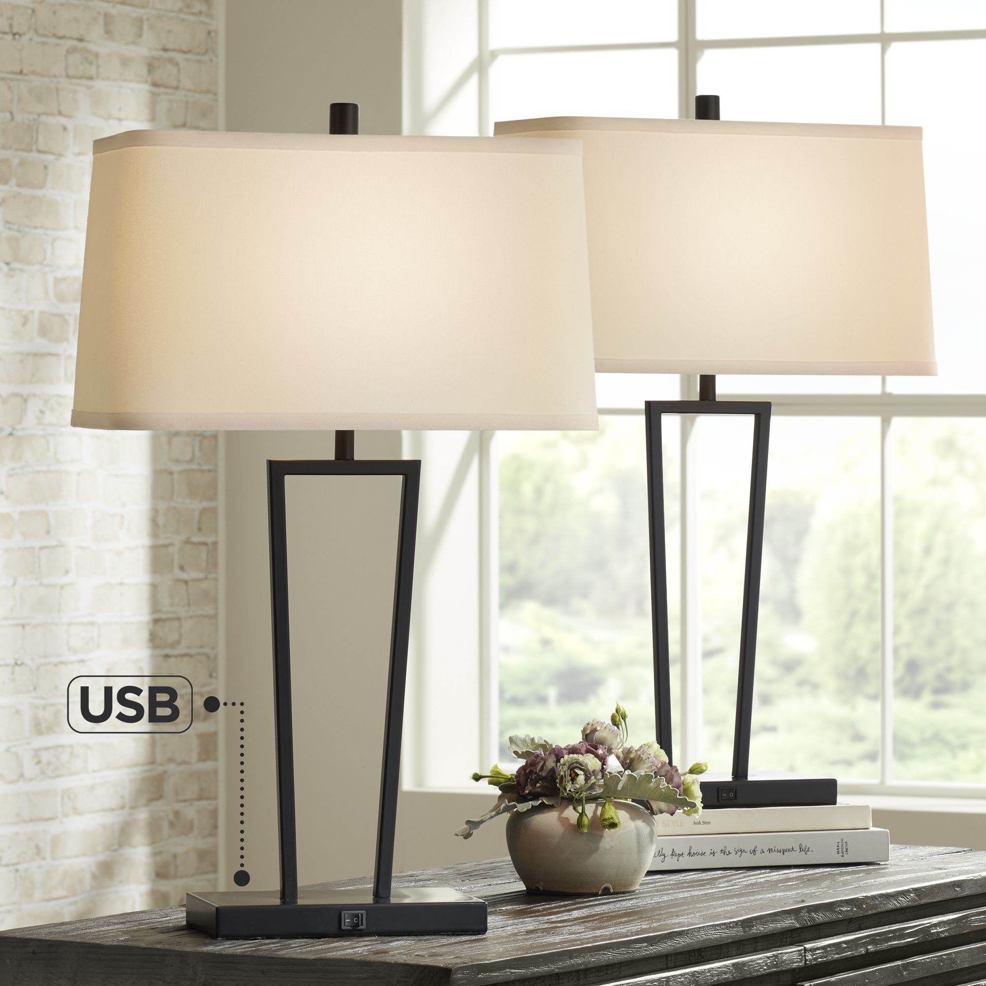 Watch A Video About the Cole Black Metal Table Lamps with USB Port Set of 2