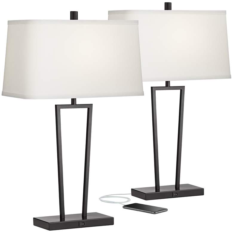 Image 2 360 Lighting Cole Black Metal Table Lamps with USB Port Set of 2