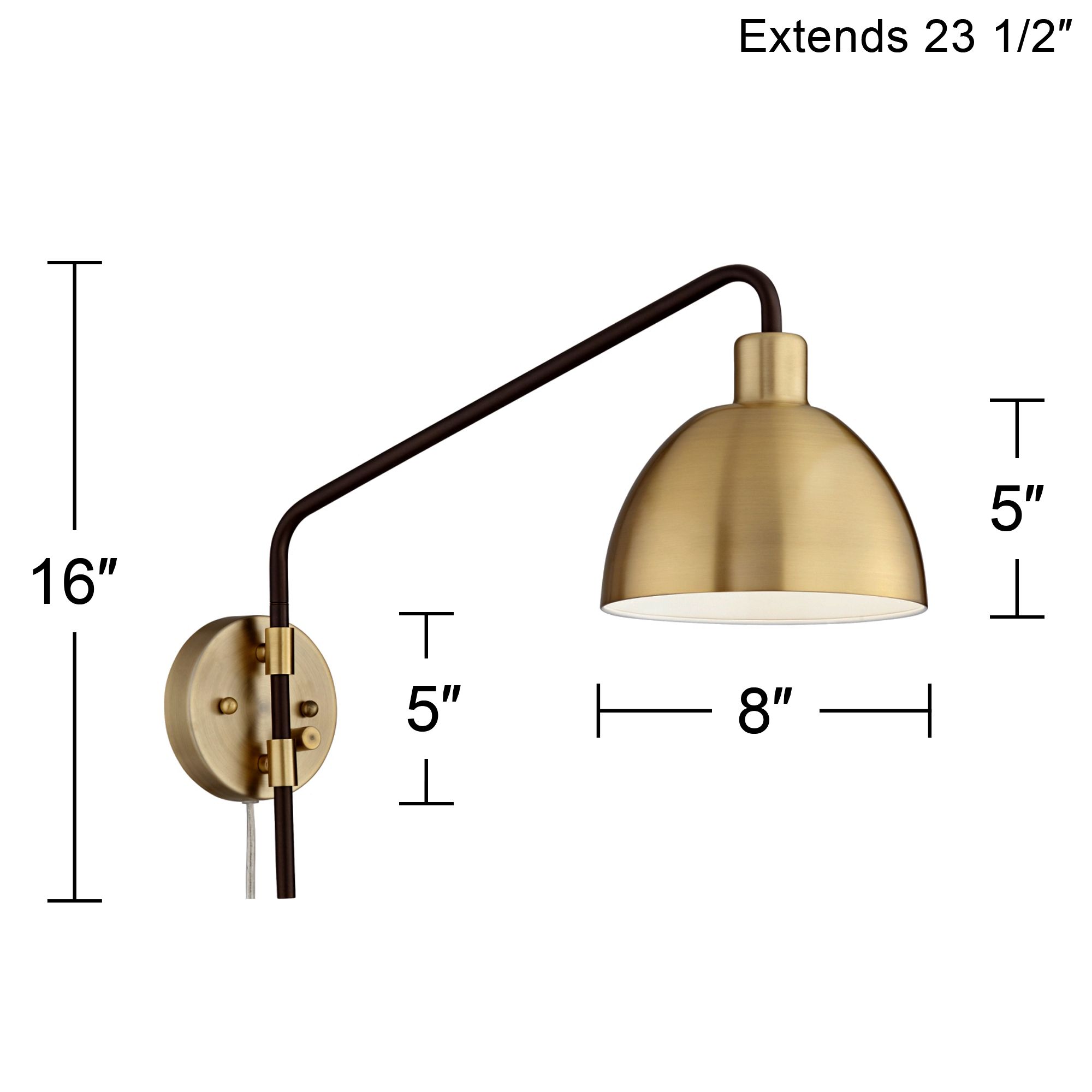360 Lighting Colwood Brass and Bronze Plug-In Swing Arm Wall Lamps Set of 2