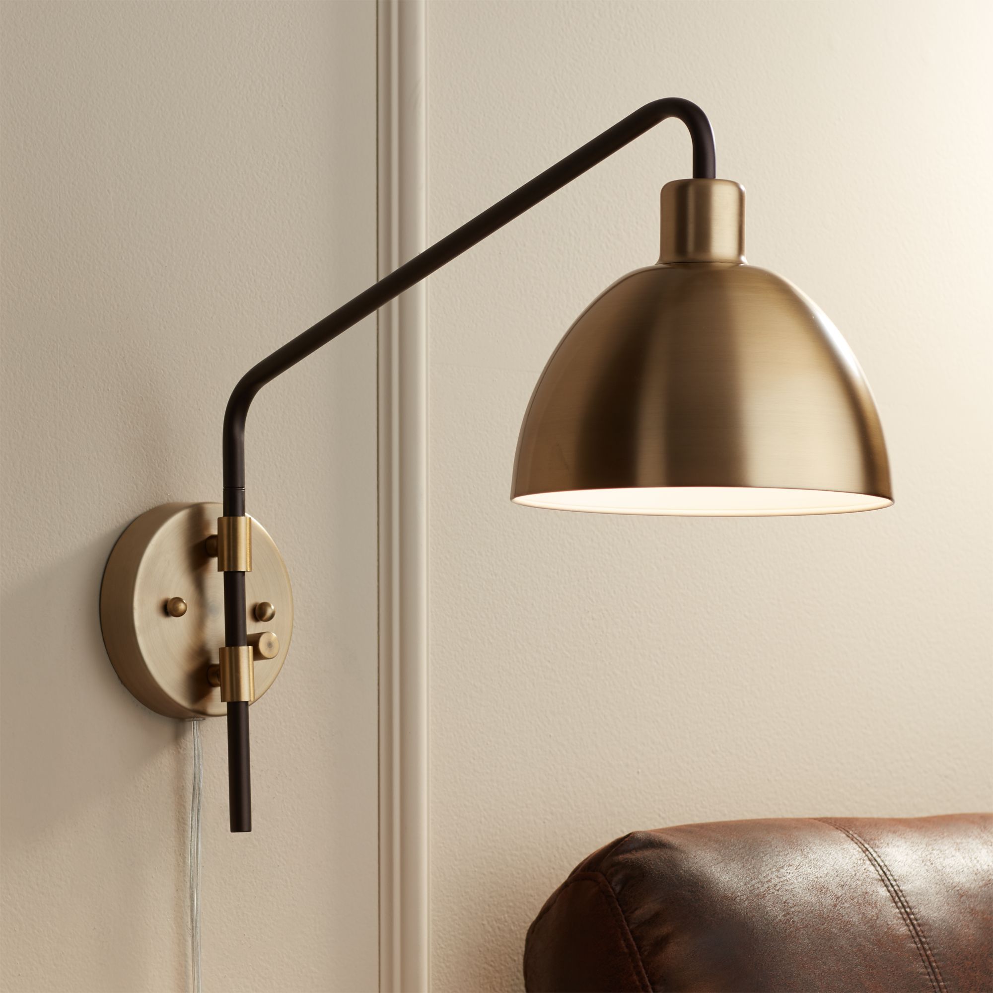 360 Lighting Colwood Brass and Bronze Plug-In Swing Arm Wall Lamps Set of 2