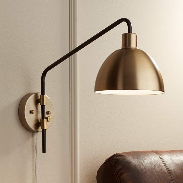 Image 1 360 Lighting Colwood Brass Bronze Adjustable Swing Arm Plug-In Wall Lamp