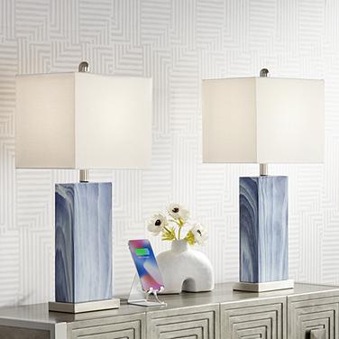 360 Lighting Connie 25" Blue USB Table Lamps with Dimmers Set of 2