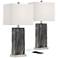 360 Lighting Connie 25" Black Faux Marble USB Table Lamps Set of 2