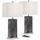 360 Lighting Connie 25" Black Faux Marble USB Table Lamps Set of 2