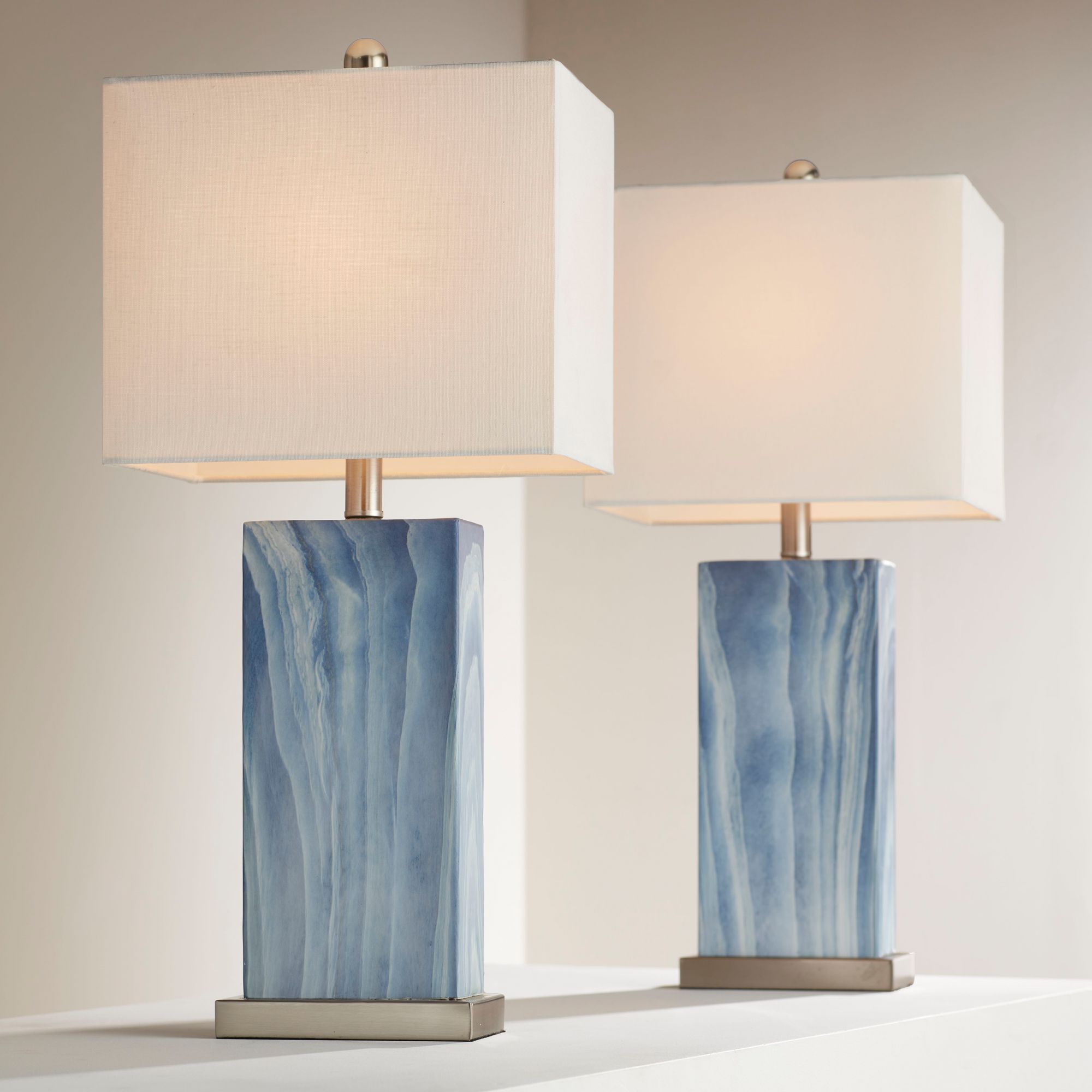Watch A Video About the Set of 2 Connie Rippled Blue USB Table Lamp