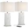 4_360 Lighting Connie 25" White Faux Marble USB Table Lamps Set of 2