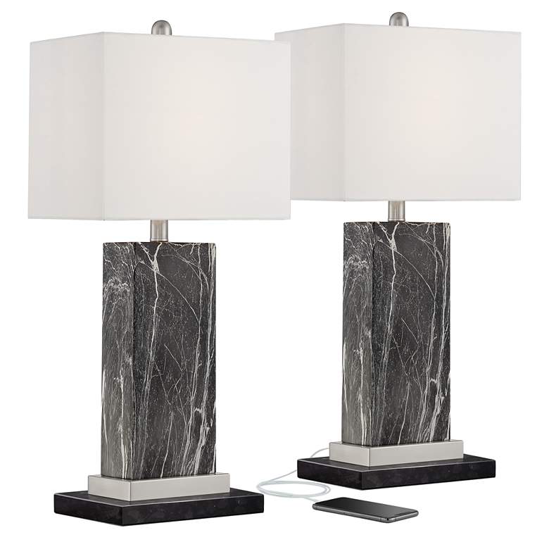 Image 1 360 Lighting Connie Black Faux Marble Table Lamps with Black Marble Risers
