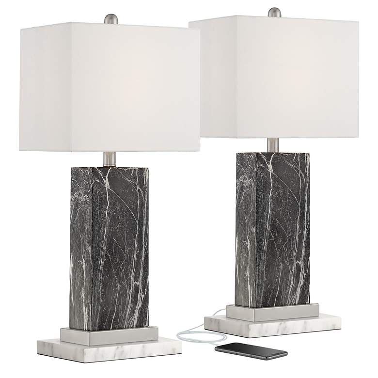Image 1 360 Lighting Connie Black Faux Marble Table Lamps with White Marble Risers