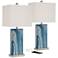 360 Lighting Connie Blue Faux Marble USB Table Lamps Set of 2