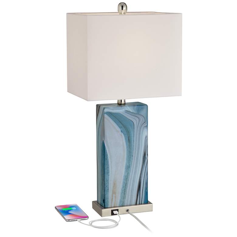 Image 3 360 Lighting Connie Blue Faux Marble USB Table Lamps Set of 2 more views