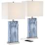 360 Lighting Connie Blue USB Lamps with Table Top Dimmers - Set of 2