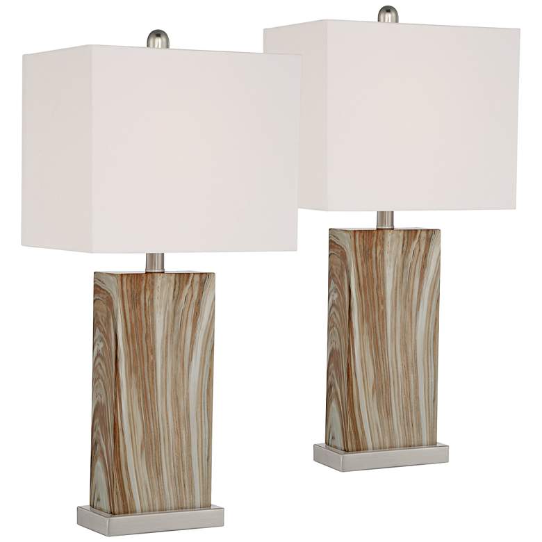 Image 2 360 Lighting Connie Faux Brown Marble USB Table Lamps Set of 2