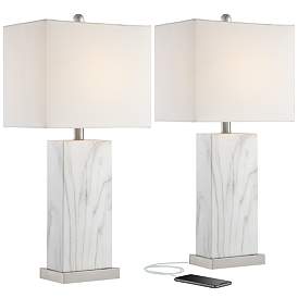 Image3 of 360 Lighting Connie White Faux Marble Modern USB Table Lamps Set of 2