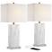 360 Lighting Connie White Faux Marble Modern USB Table Lamps Set of 2