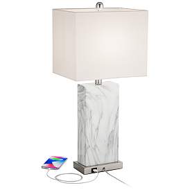 Image4 of 360 Lighting Connie White Faux Marble Modern USB Table Lamps Set of 2 more views
