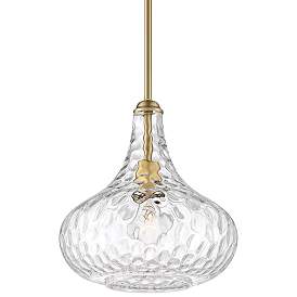 Image2 of 360 Lighting Cora 11" Modern Plated Gold Hammered Glass Mini Pendant