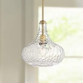 Image1 of 360 Lighting Cora 11" Modern Plated Gold Hammered Glass Mini Pendant