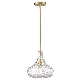 Image5 of 360 Lighting Cora 11" Modern Plated Gold Hammered Glass Mini Pendant more views