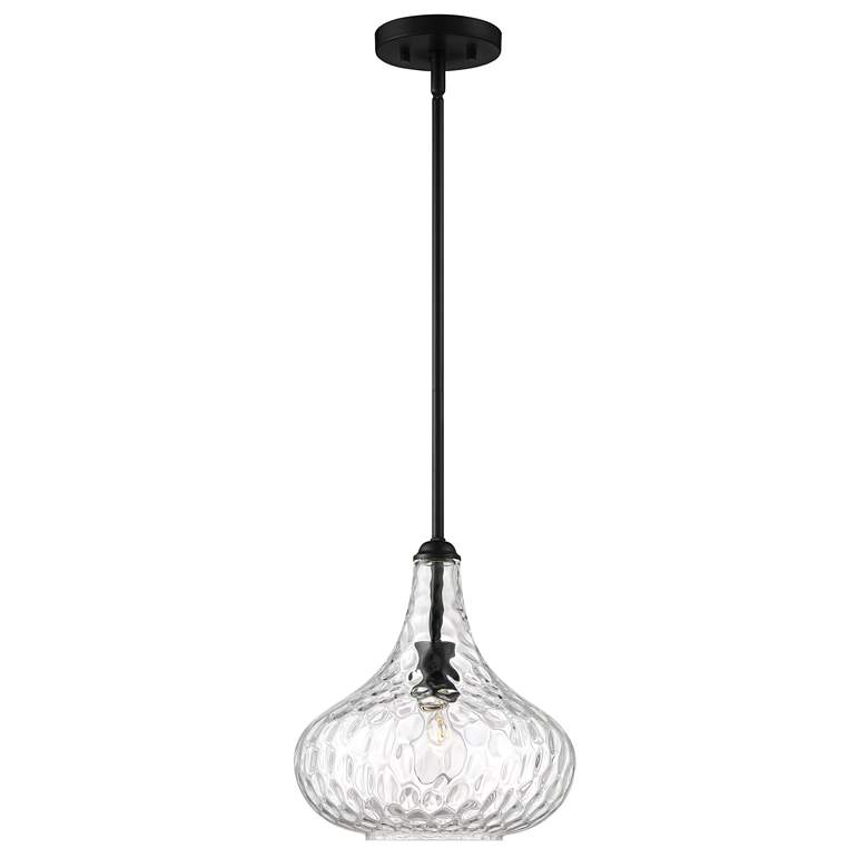 Image 5 360 Lighting Cora 11 inch Wide Matte Black Hammered Glass Mini Pendant more views