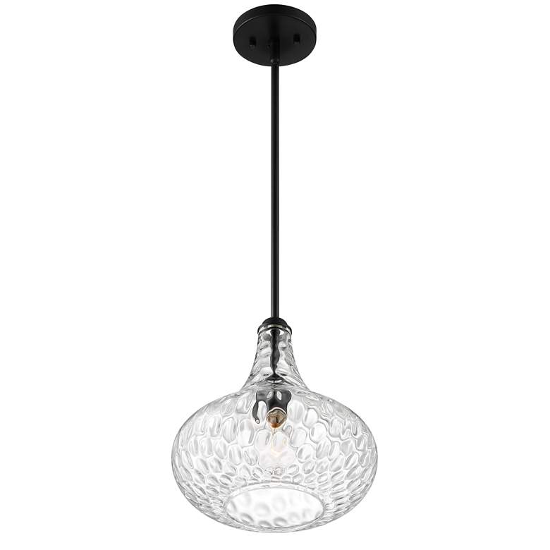 Image 6 360 Lighting Cora 11 inch Wide Matte Black Hammered Glass Mini Pendant more views