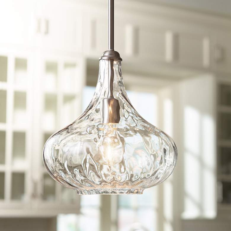 Image 1 360 Lighting Cora 11 inch Wide Modern Nickel and Textured Glass Pendant
