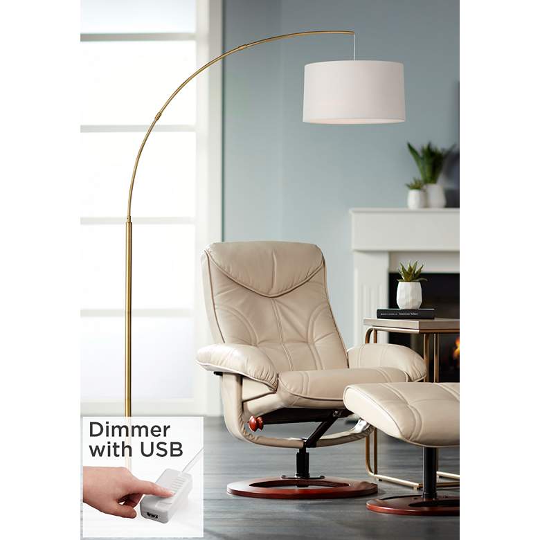 Image 1 360 Lighting Cora 72 inch Brass Metal Arc Floor Lamp with USB Dimmer