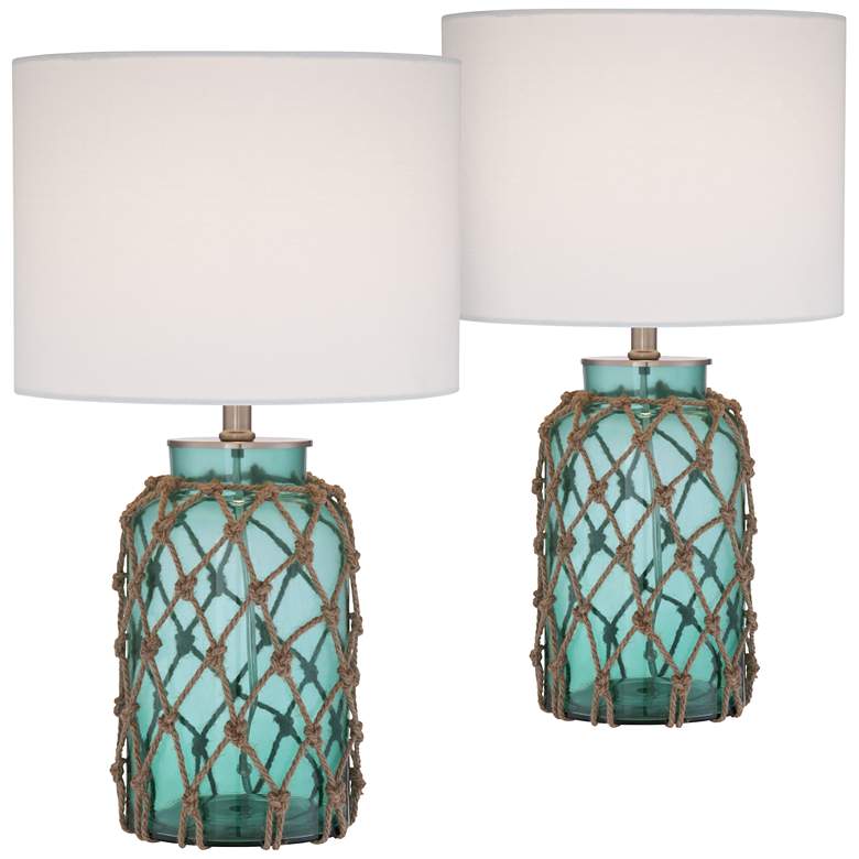 Image 2 360 Lighting Crosby 22 1/2" Blue Glass Bottle Table Lamps Set of 2