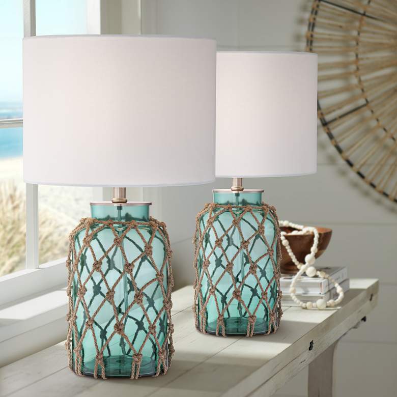 Image 1 360 Lighting Crosby 22 1/2" Blue Glass Bottle Table Lamps Set of 2