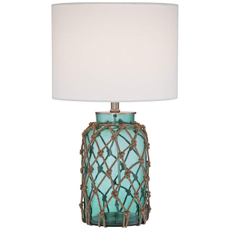 Image 2 360 Lighting Crosby 22 1/2" Blue-Green Bottle with Rope Glass Lamp
