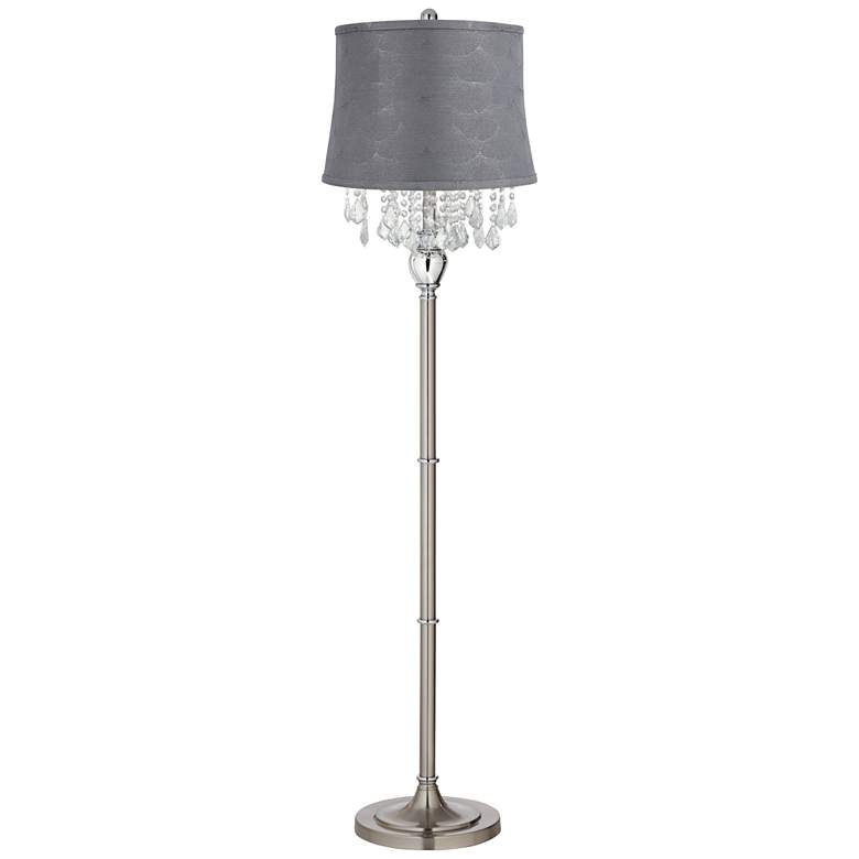 Image 1 360 Lighting Crystals 60 1/2" Gray Shade Satin Steel Floor Lamp