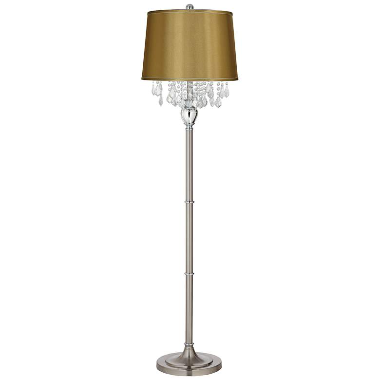 Image 1 360 Lighting Crystals 60 1/2" Steel Floor Lamp with Gold Satin Shade