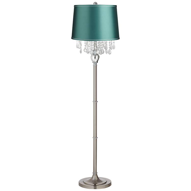 Image 1 360 Lighting Crystals 60 1/2" Teal Blue Shade Satin Steel Floor Lamp