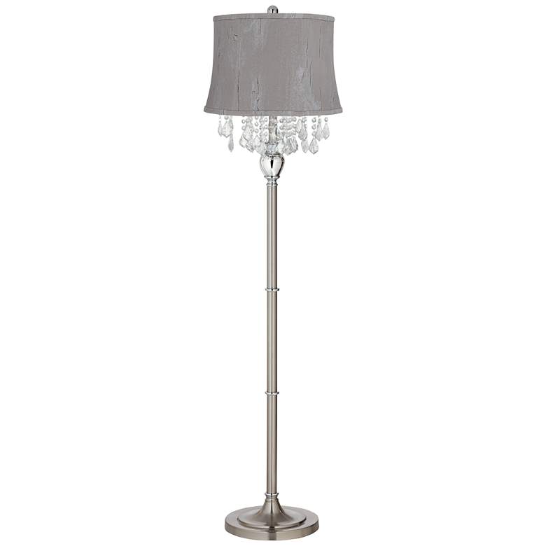 Image 1 360 Lighting Crystals 60 1/2" Treble Gray Shade Satin Steel Floor Lamp