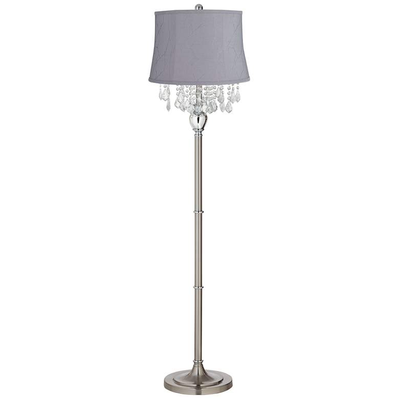 Image 1 360 Lighting Crystals 60 1/2" Violet Gray Shade Satin Steel Floor Lamp
