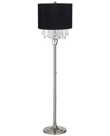 360 Lighting Crystals 62 1/2" Black Shade Brushed Nickel Floor Lamp