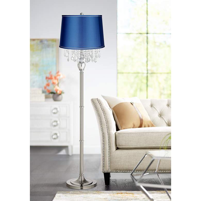 Image 1 360 Lighting Crystals 62 1/2" Blue Satin and Brushed Nickel Floor Lamp