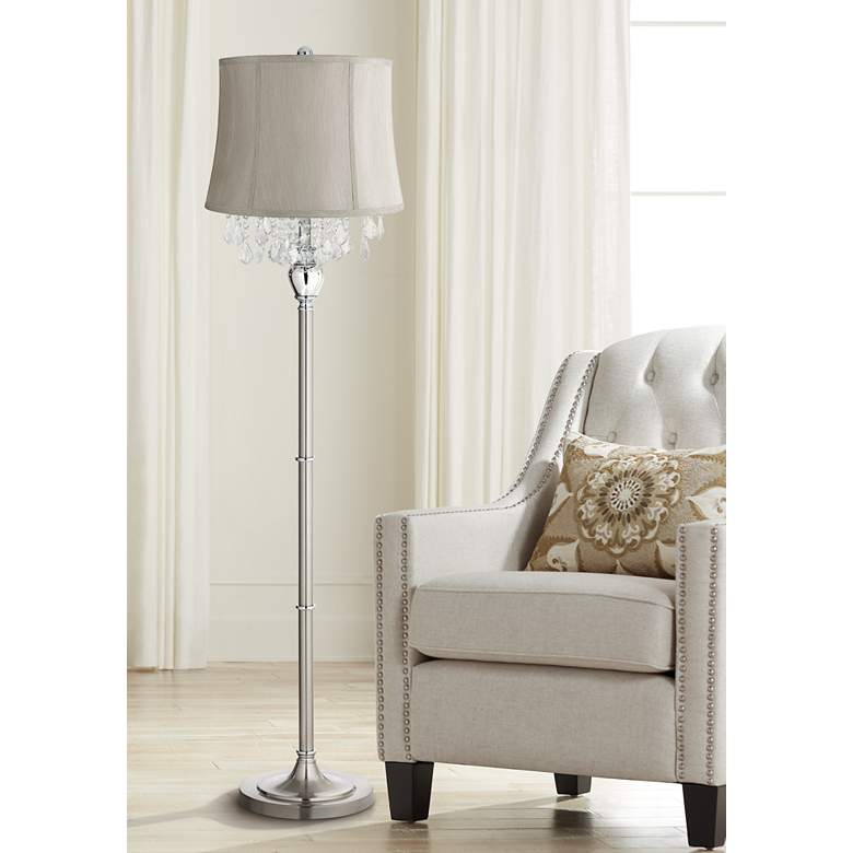 Image 1 360 Lighting Crystals 62 1/2" Gray Shade Brushed Nickel Floor Lamp